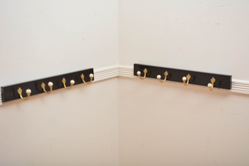 Pair Of Antique Victorian Ebonised Brass And Ceramic Coat Rack Coat Hooks